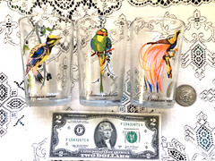 3 Vintage Tropical Bird Juice Drinking Glasses KIG Malaysia Hand Painted