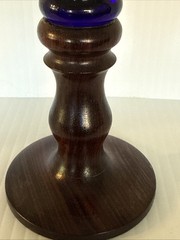 Wine Glass Wooden Turned Stem with Blue Glass 7 1/4″ Tall 5 oz