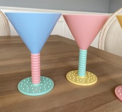 Memphis Design Martini Glasses Plastic Outdoor – Art Deco Style Pastel Set of 4