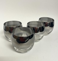 Vintage 4 ct Silver Ombre Fade Mercury Roly Poly 8 Oz. Rocks Glasses Barware