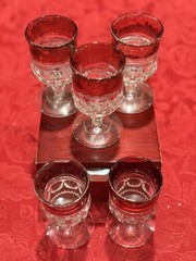 Vintage Tiffin Franciscan Kings Crown Ruby Flash Thumbprint Cordials Set of 5