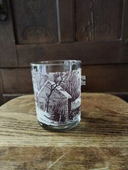 Currier and Ives Brown Double Old Fashioned Glass The Old Homestead in Winter