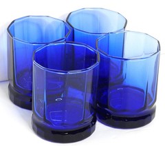 4 Vintage-Anchor Hocking-Essex Cobalt Blue-Double Old-Fashioned Octagon Tumblers