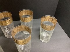 7 VTG MCM Culver Tyrol High Ball Tumbler 22K Gold Gild Band Vertical Cut Barware