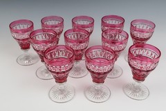Set 11 Vintage 3oz Cranberry Cut Crystal 4.25″ Cordial Sherry Port Wine Glasses