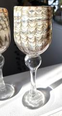 DOUG SWEET 1979 ART GLASS Set Of 4 HAND BLOWN Wine Glasses Pulled Feather SIGNED