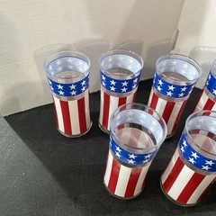 Set 8 LIBBEY Red White & Blue Glass Tumblers 4th of July USA Flag Stars Stripes