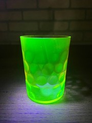 Scarce Antique Hobbs Inverted Thumbprint Amberina / Rubina Verde Glass Tumbler