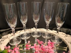 5 Lenox DECOR PLAIN Fine Crystal Champagne Glasses SET Signed