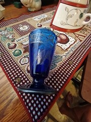 Depression Glass Cobalt Blue Set of 5 Parrot Footed Glasses. 3.5″Silver Overlay