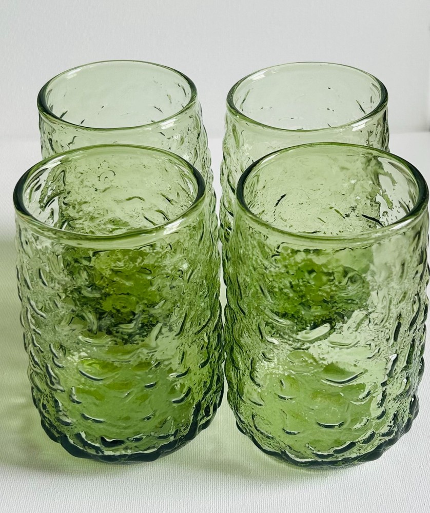 VINTAGE Set Of 4 Anchor Hocking LIDO MILANO Green 14 Oz Tumblers