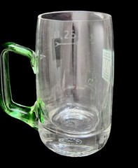 SIGNED VINTAGE DAB DORTMUNDER CRYSTAL GLASS MUG w/ GREEN APPLIED HANDLE