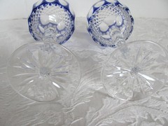 Godinger Edinburgh Cobalt Blue Cut To Clear Wine Hock Glass-Set of 2
