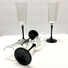 VTG Luminarc Octime Crystal Black Stem Champage Flutes, Set of 2