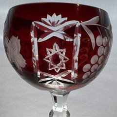 8 1/4″ Vintage Bohemian Czech Ruby Red Cut To Clear Crystal Wine Goblet