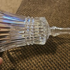 Vtg Fostoria Aspen Water Goblet Ribbed/Diamond Cut Flair Foot, 7″ T/9 oz (1pc)