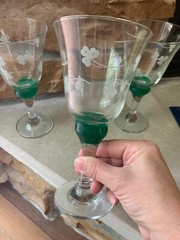 EAMON Irish Etched Shamrock Wine Glasses Set Of 3 Goblets Clear W/ Green 7”