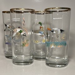 Waterfowl Highball Glass Set of 4 w/ Gold Rim – Decorative Multicolor Bird Theme
