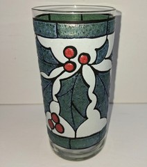 8 West Virginia Christmas Stained Glass Highball 12oz Snowy Glazed Holly Berries
