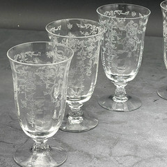 7 Vtg Fostoria Navarre Clear Etched Flowers Footed Juice Glass Tumblers 4 5/8″