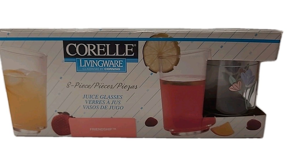 Set of 7 Vintage Corelle 7.5 oz Glassware Tumblers Friendship Pattern 1996