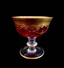 INTERGLASS MEDICI CRISTALLERIE ITALY Ruby Red 24K Gold Gild Champagne/Sherbet