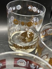 Vitro Bari V1C1 CRYSTAL HIGHBALL GLASSES Set of 6Gold Crowns Mid-Century Vintag