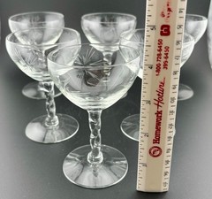 Vintage Etched Star Pattern Cordials Twisted Stems Set of 6