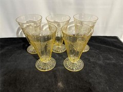 5 Hocking Glass Topaz Yellow Princess 10 oz Footed Tumblers