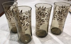 4 Vintage Libbey Franco Wheat Water Glass Tumbler Smokey Amber Mid-Century 6.5”