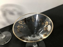 Vintage Gold Rim & Leaves Stemware Martini Champagne Glasses Barware Mid Century