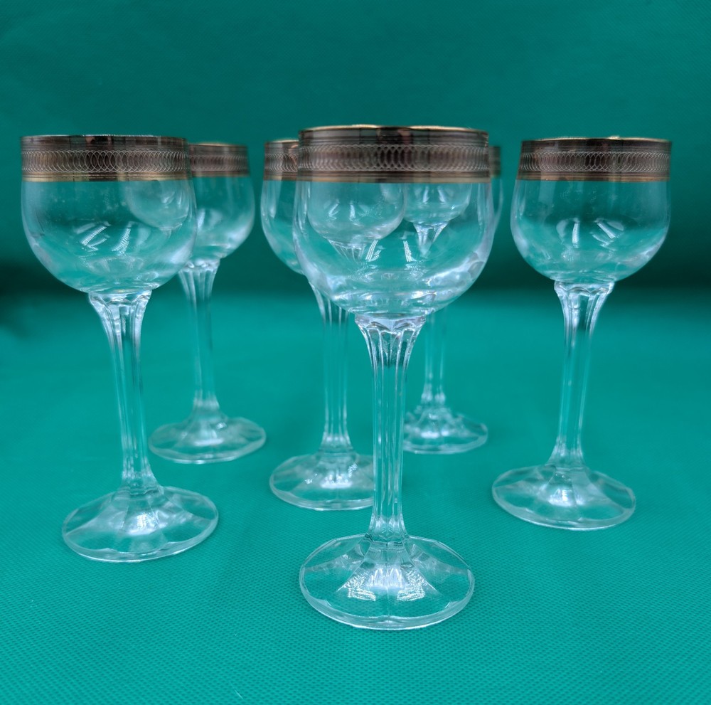 Vintage Bohemian Czech Art Deco Style Amber Sherry Liqueur Glasses Set Six