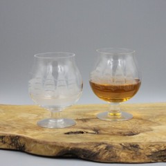 Set of 2 Cutty Sark Crystal Clipper Schooner Ship Brandy Snifter Glass 4 oz 3.75