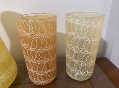 MCM Vintage Color Craft Spaghetti String 8 Piece Carafe Juice Glasses Tumblers