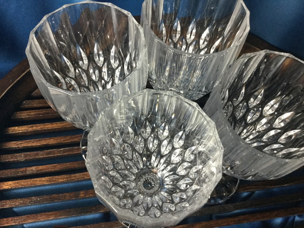 4 CRISTAL D’ARQUES DURAND BRETAGNE 6 1/2″ WINE GLASSES 1990-1996 TEARDROP DESIGN