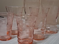 Vintage Pink Depression 2 Of Each Size Glasses With Floral Etching – Set Of 6