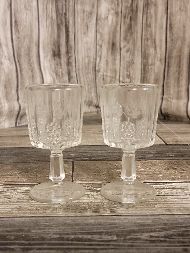 Antique Wright Glass Panel Grape Clear Cordial Glasses 2 (E)