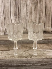 Antique Wright Glass Panel Grape Clear Cordial Glasses 2 (E)
