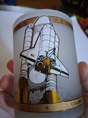 Vintage Frosted NASA Drinking Glass By Kapen-Kent 22kt Gold Trim 3″ Across 4″Tal