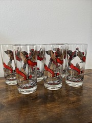 Set Of 6 Vintage 1950’s Hazel Atlas Gold Pheasant High Ball Bar Ware Glasses