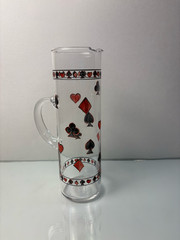 Vintage Poker Playing Cards Cocktail Pitcher 10″ Glass Barware w/ Handle & Spout