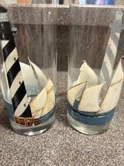 2 By The Sea Nautical Drinking Glasses Lighthouse Sailboat David Carter Brown