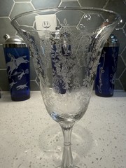 Tiffin Franciscan Cherokee Rose Crysal 8″ Water Goblet Stem Etched Elegent Glass