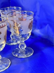 Set of 6 Vintage Libby Frosted Water Goblets with Gold Leaves And Gold Rim