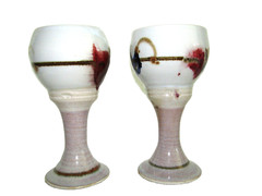 Studio Art Wine/Water Stoneware Handmade 7.5″ Chalice Goblets Mint Condition