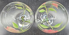 2 Block Vintage Rose Balloon Wine Glasses Mix Set Floral Hand Painted Flower Lot