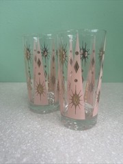 Vintage Fred Press Atomic Starburst 8 Glasses Pastel Mid Century Modern🤩 Signed