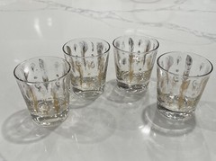 Set of 4 VTG retro FRED PRESS Lowball Whiskey Glasses gold Feathers Signed