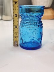 Set Of 2 Vintage Wheaton Blue Juice Glasses Sun Leaf Snowflake Sunflower