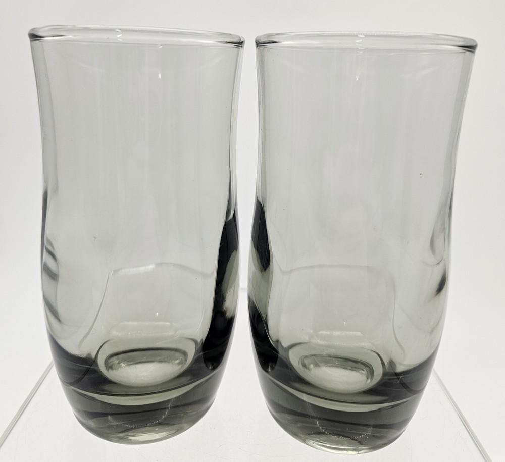 Set of 2 Mid Century Swedish Modern Smoke Flat Juices Glasses by Duz Crystal
